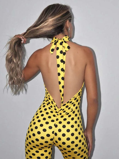 Kliou Colorful Print Playsuits Woman Bandage Halter Backless Skinny Peach Hip Female Midnight Club Party Sexy Fashion Rompers