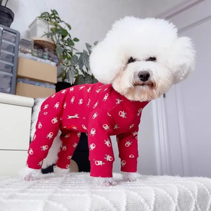 Pure Cotton Red Pet Dog Clothes Outerdoor Sportswear Fashion Print Jumpsuits For Small Medium Dogs Schnauzer Puppy Dog Rompers