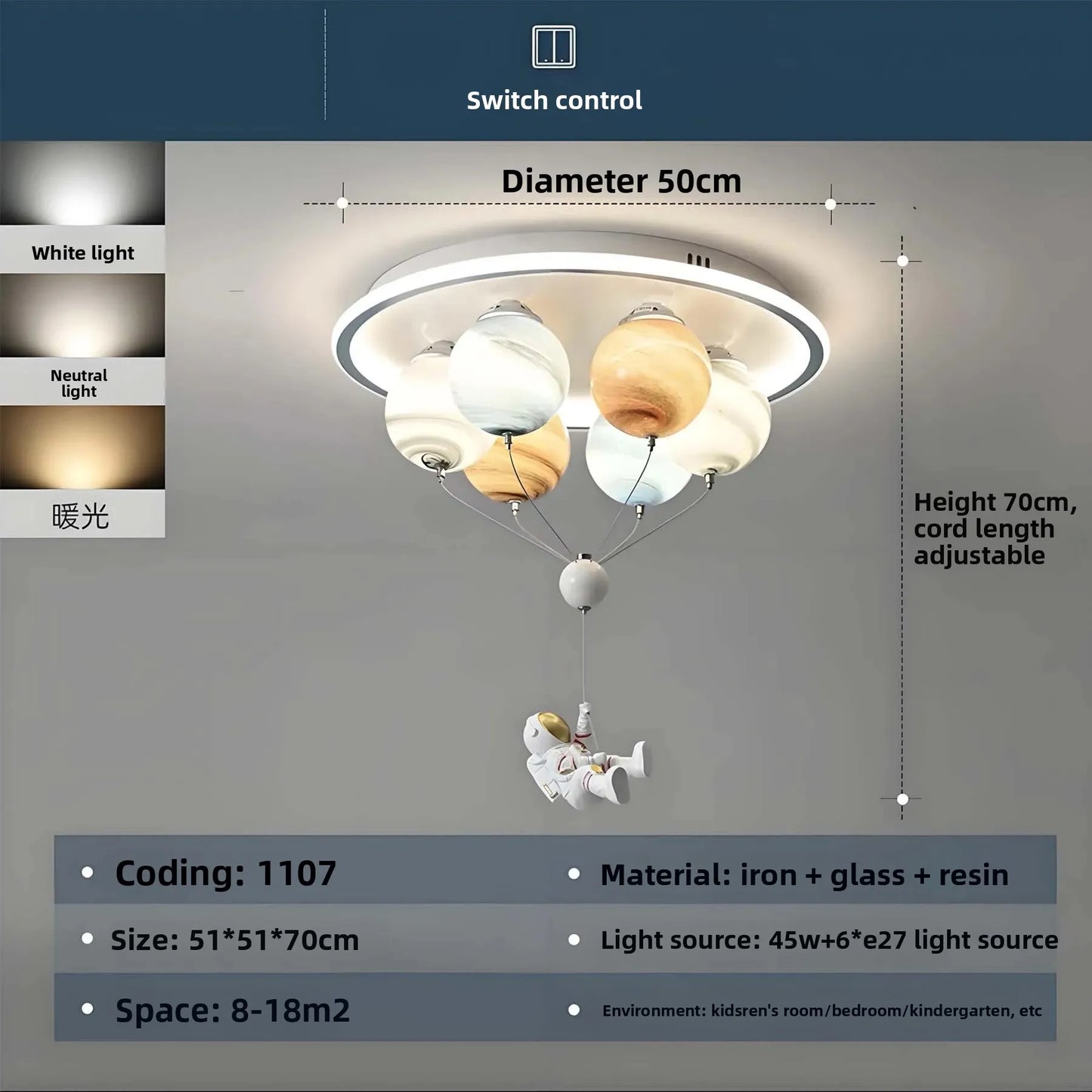 Modern Nordic Stylish Astronaut Planet Sky Led Ceiling Lights Art Creative Lamp for Chidren's Bedroom Home Decoration Chandelier
