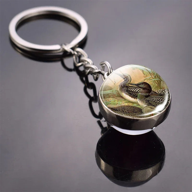 Animals Cute Keychain Cat Dog Bear Peacock Rabbit Squirrel Phoenix Double Side Glass Ball Pendant Keyring Jewelry Key Chain Gift