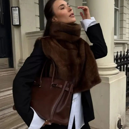 Trendy Outerwear Eco Mink Fur Turtleneck Tank Tops Fluffy Layering Piece Fashion Top Thicken High Collar Waistcoat Autumn Winter