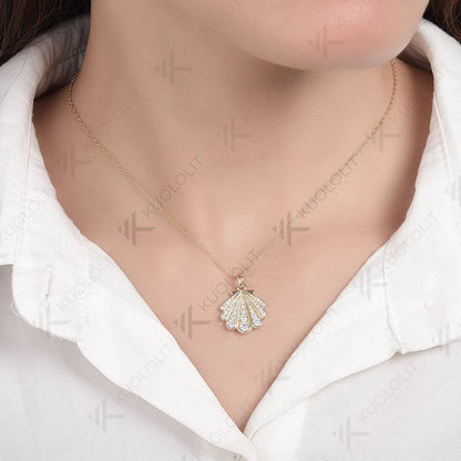 Kuololit 0.8CTW Moissanite Necklace Solid 10k 14k Yelllow Gold for Women Luxury Jewelry Shell Shape Wedding Engagement Christmas