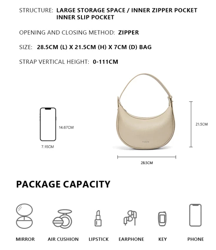 FOXER Brand PU Leather Women's Shoulder Bag 2026 Fashion Lady Crescent Luxury Design Half-moon Handbag Crossbody Bag Girl Gift