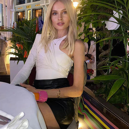 2025 Slim Club Party Bodysuits High Waist Irregular Bodysuit Sexy Backless Twist Streetwear One Shoulder Long Sleeve Tops 19493