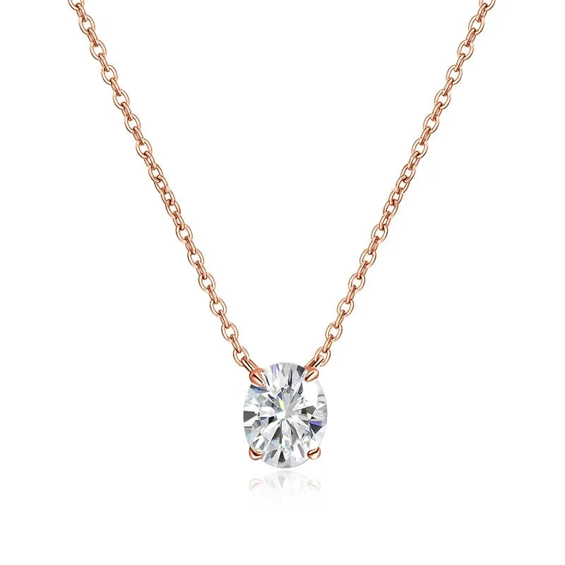 Certified 1/2/3CT Moissanite Necklace Oval Solitaire Pendant for Women 925 Sterling Silver Lab Diamond Charm Jewelry Gift FEOBUR