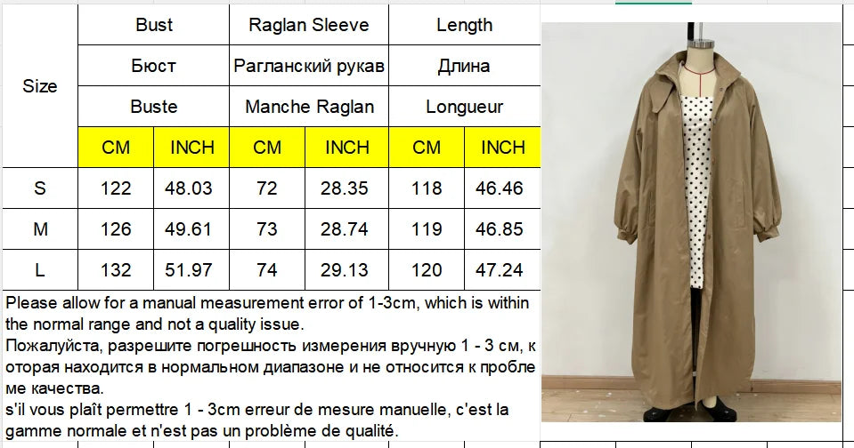 Solid Commute Women's Trench Coat Ovesized Puff Sleeve Single Breasted Long Jacket Lapel Side Slit 2026 New Autumn Lady Outwear
