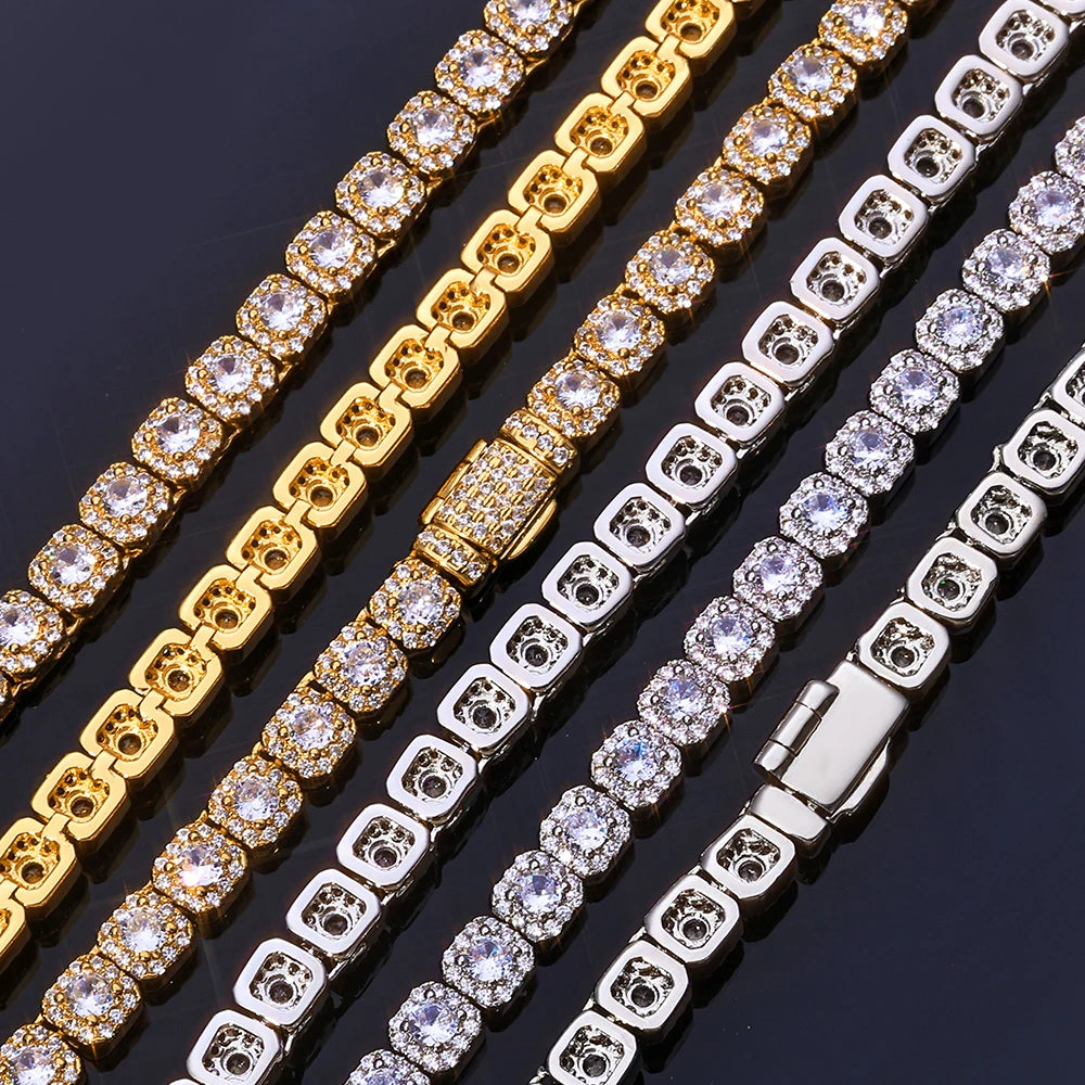 FLEXKING 5mm VVS1 Moissanite Square Tennis Necklace Brass Full Iced Out Chain Men Luxury Hip Hop Streetwear Bling Jewelry