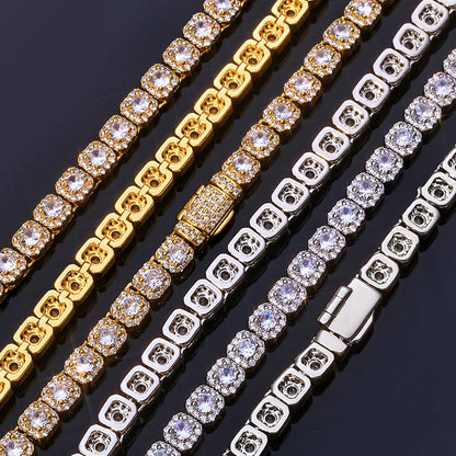 FLEXKING 5mm VVS1 Moissanite Square Tennis Necklace Brass Full Iced Out Chain Men Luxury Hip Hop Streetwear Bling Jewelry