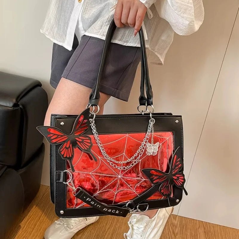 Sweet Y2k Lolita Butterfly Chain Shoulder Bags Trendy Gothic Harajuku Ita Bag Japanese Chic Women Transparent Handbags Crossbody