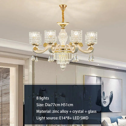European Luxury Crystal Chandeliers LED Lights For Hotel Villa Lobby Living Dining Room French Romantic Home Decor Hanging Lamps