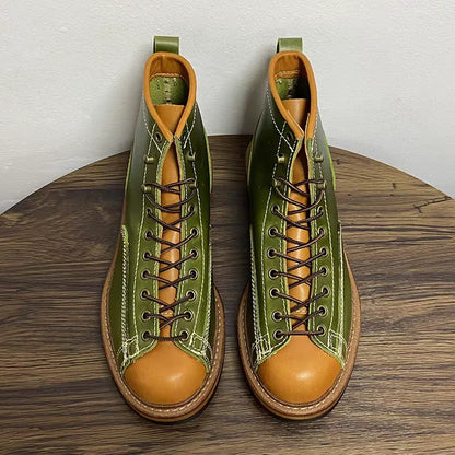Top Quality Handmade Men Dress Real Cow Leather Shoes Autumn Winter British Tooling Ankle Boots Outdoor Desert Motorcycle Boots