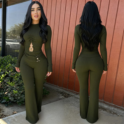 Solid Women Jumpsuits For Spring Autumn Long Sleeve O-Neck Loose Fashion Streetwear Hollowed Out Overalls Pants Trousers 2026