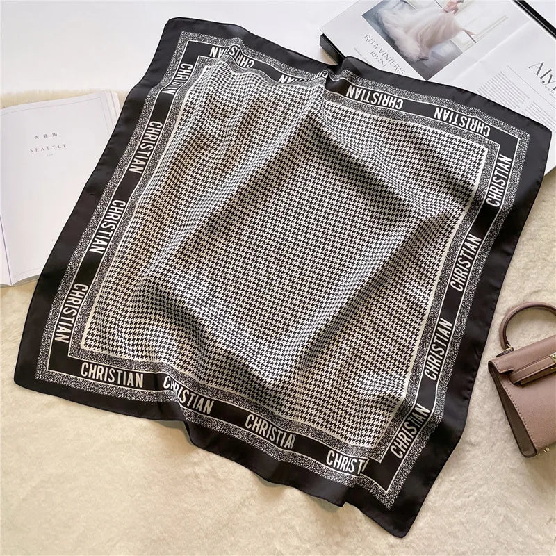 Print 70cm Silk Satin Headkerchief Women Luxury Design Neck Tie Scarf Female Hair Hand Wrist Foulard Shawl Hijab Bandana