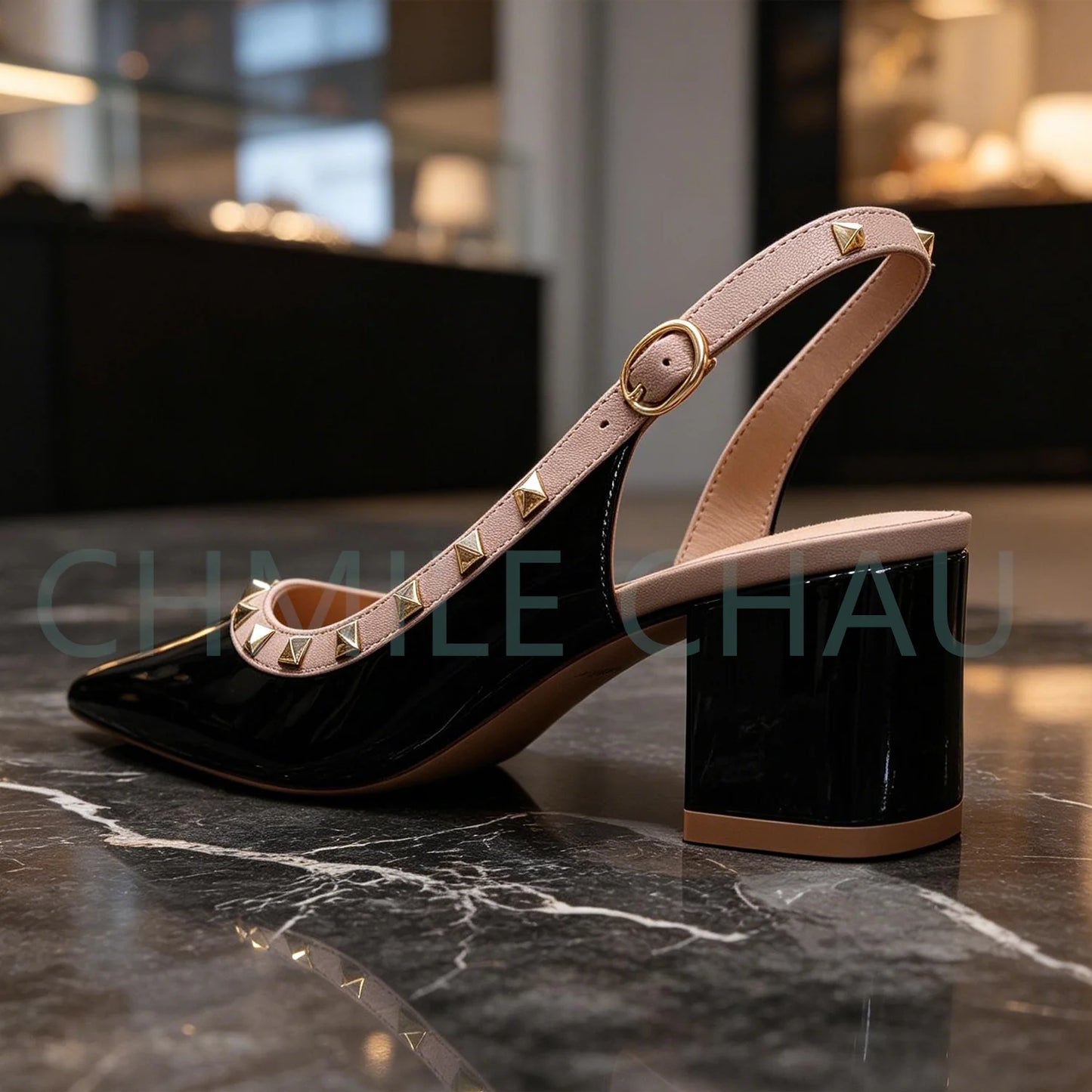 【Measure Your Feet Length Before Order】Rivets Back Strap Luxury Designer Women Elegant Sandals Block High Heel Shoes 121-CHC-33