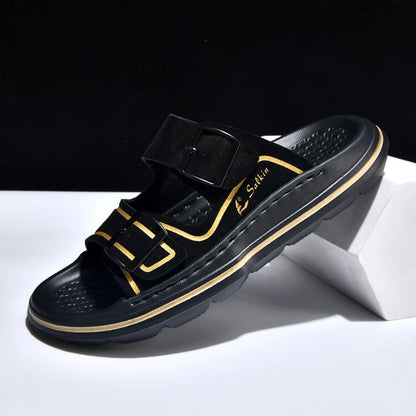 Leisure Men's Slides Outdoor Man Sandals Summer Outdoor Slippers with Adjustable Buckle Beach Shoes Vacation Wading Aqua Shoes