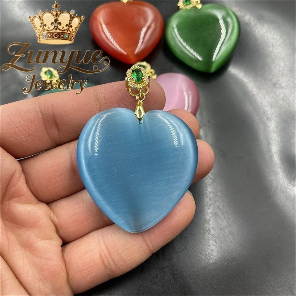 Natural Colorful Cat's Eye Stone Pendant Necklace Elegant Fashion Daily Wear Luxury Quality Fine Jewelry For Women Unisex Gift