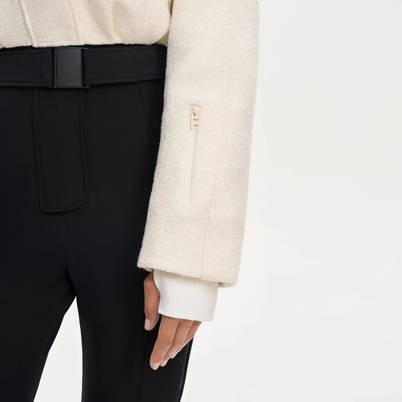 Faux Fur Patchwork Ski Jumpsuit Women Detachable Hoodie Long Sleeves Belts Zipper Warm Skiwear Female 2025 Winter Warm Rompers