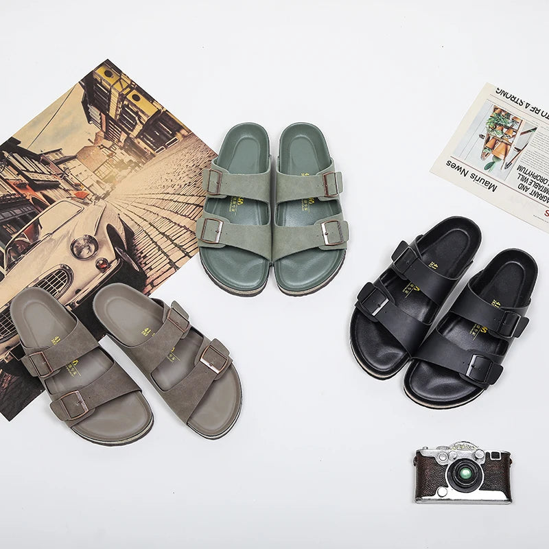 Men Leather Sandals Summer Classic Boys Shoes Slippers Soft Sandals Roman Comfortable Outdoor Beach Walking Footwear All-Match
