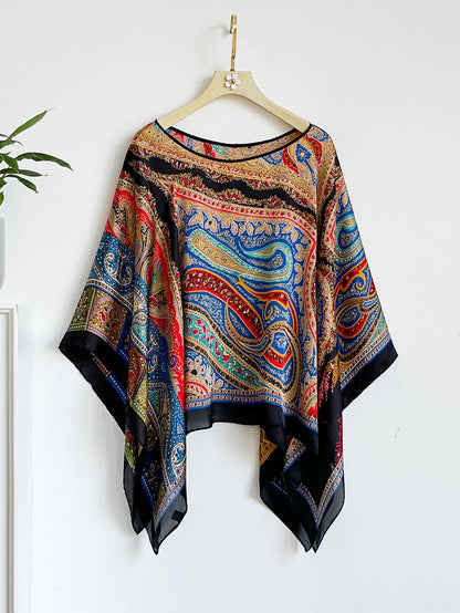 Women's Bohemia Print Chiffon Shawl Summer Beach Sexy Fashion Smock Bikini Cover up Loose Blouse Comfortable Sunscreen Poncho