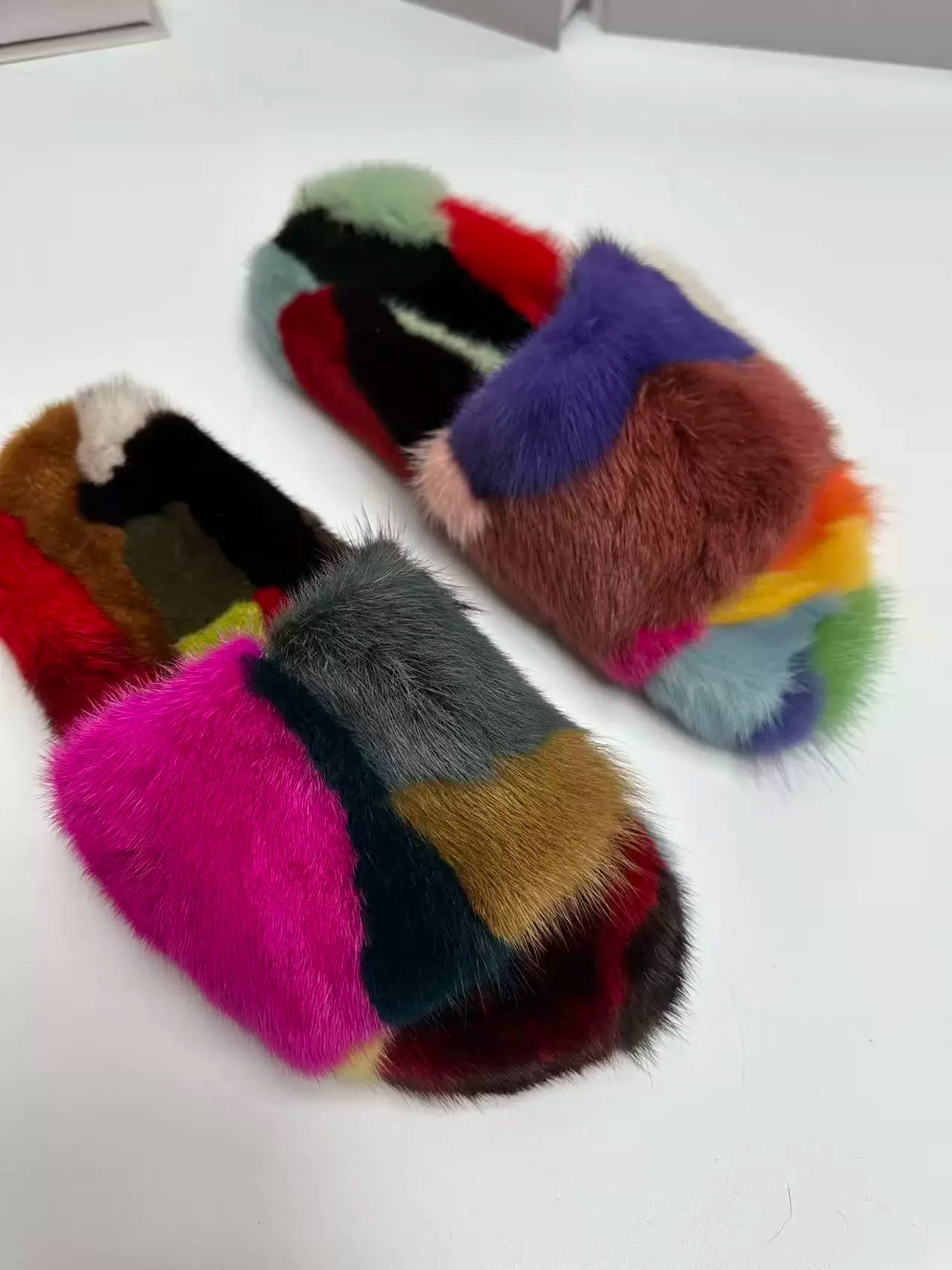 Winter Women'S Slippers Home Plush Woman Shoes Indoor Mink Fur Patchwork Color Slippers Irregular Random Seven Color Slippers