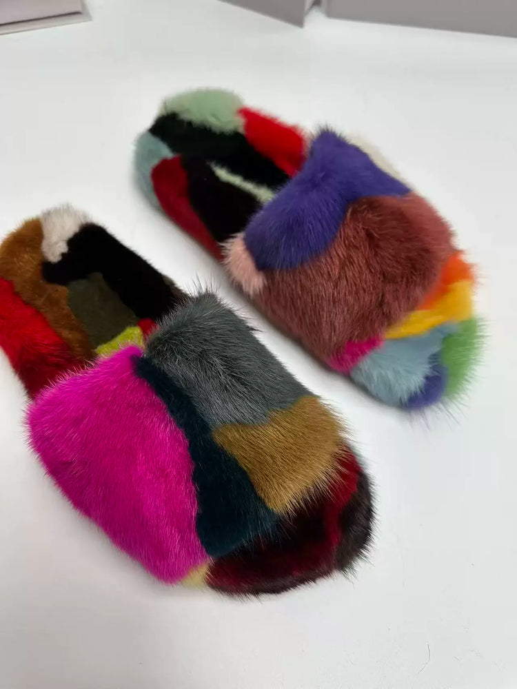 Winter Women'S Slippers Home Plush Woman Shoes Indoor Mink Fur Patchwork Color Slippers Irregular Random Seven Color Slippers