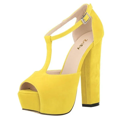 Platform Open Toe High Heels Summer Women Ankle Strap Sandals Sexy 14cm High Heels Buckle Thick Pumps Wedding Jazz Dance Shoes