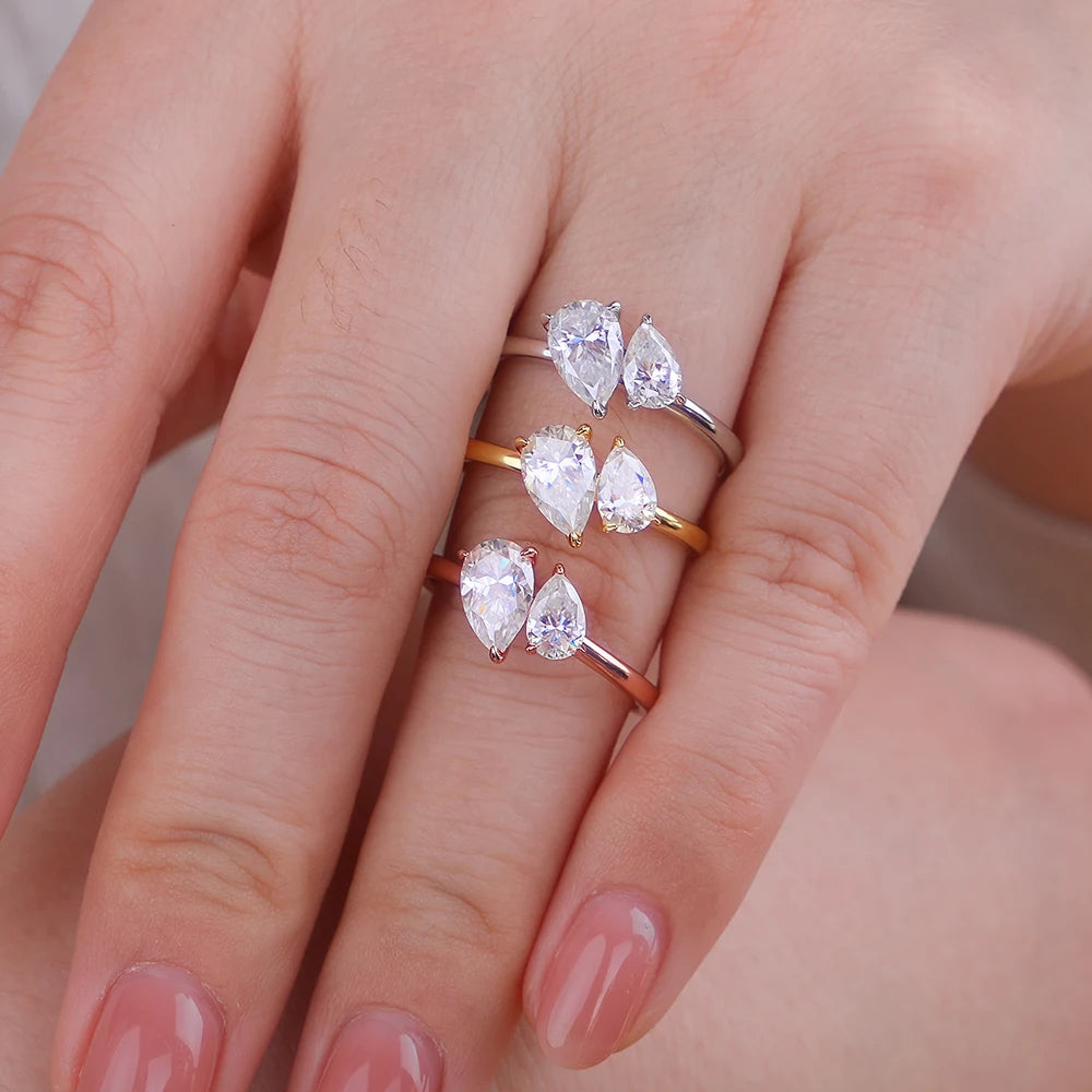 1.5cttw Double Pear Cut Moissanite Diamond Ring for Women Two Stone Toi Et Moi Wedding Bands 925 Silver 18k Gold Plated Jewelry