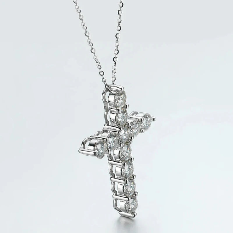 OXTAO 3.5mm Moissanite Cross Pendant Necklace Statement Anniversary Gift for Women Men Engagement Wedding Bridal Fine Jewelry