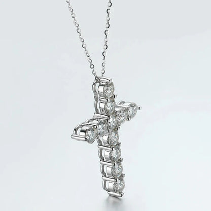 OXTAO 3.5mm Moissanite Cross Pendant Necklace Statement Anniversary Gift for Women Men Engagement Wedding Bridal Fine Jewelry