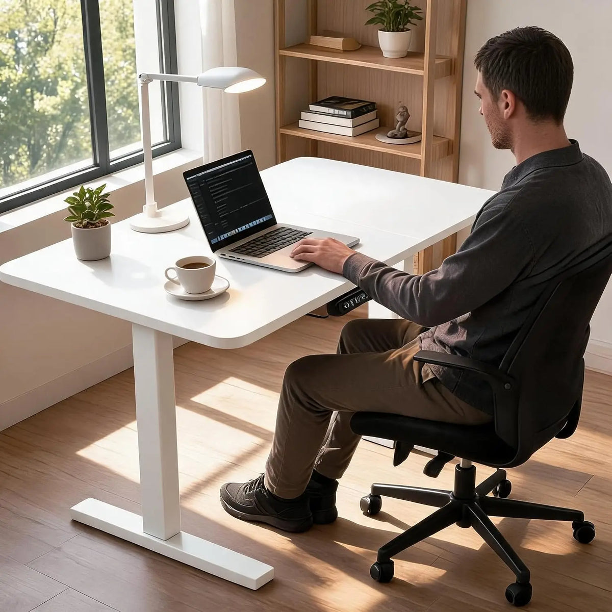 55" x 27" Electric Standing Desk, Height Adjustable Sit Stand Desk with Memory Presets, Ergonomic Workstation with Cable Management, Computer Desk for Home Office, White