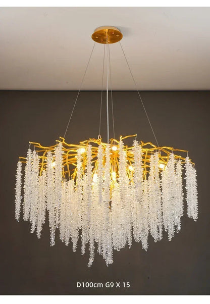 Modern Luxury Gold Branch Tassel Crystal LED Pendant Light Dining Room Living Room Indoor Home Decoration Atmosphere Fixtures