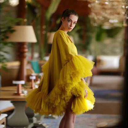Party Dresses Fluffy Knee Length Layered Ruffles Women Party Dress Short Dubai Luxury A Line Prom Gown Tulle Custom Color