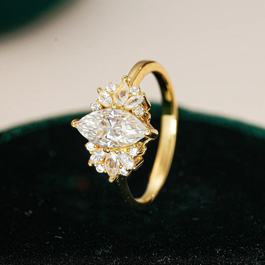 Luxury Six-claw18K Pure Gold Diamond Moissanite ring au9999 pure gold simple and versatile wedding jewelry gift