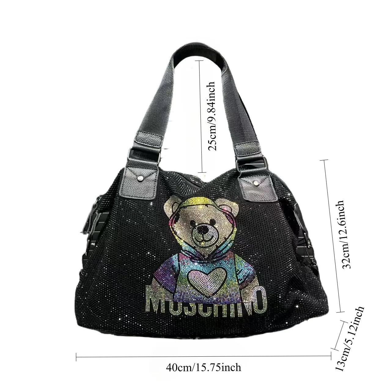 Ladies' fashionable diamond jewelry cute teddy bear handbag, large capacity, personalized, elegant, shiny shoulder bag