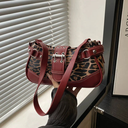 Fashion PU Shoulder Bags Leopard Print Retro Messenger Bag Large Capacity Underarm Bag Women Daily Use Handheld Bag