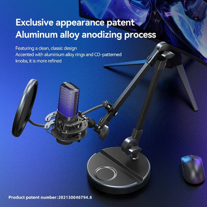 Gaming Microphone Usb Computer Microphone for PC Condenser Podcast Mic for Recording with Headphone Jack, Noise Cancellation
