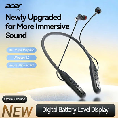 Acer OHR635 Neckband Bluetooth Headphones 40H Playtime Digital Display Wireless 6.0 Earphones with Mic
