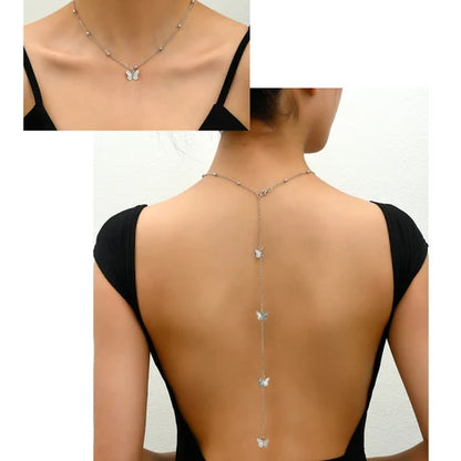 Elegant Crystal Bride Back Chain Necklace Dress Accessories Gift Fashion Round Rhinestone Backless Necklace Wedding Body Jewelry