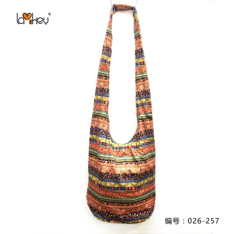 Bohemian Boho Crossbody Bag Women's Bucket Shoulder Bags Ladies Ethnic Canvas Casual Shopping Travel Messenger Bag Hippie Tote