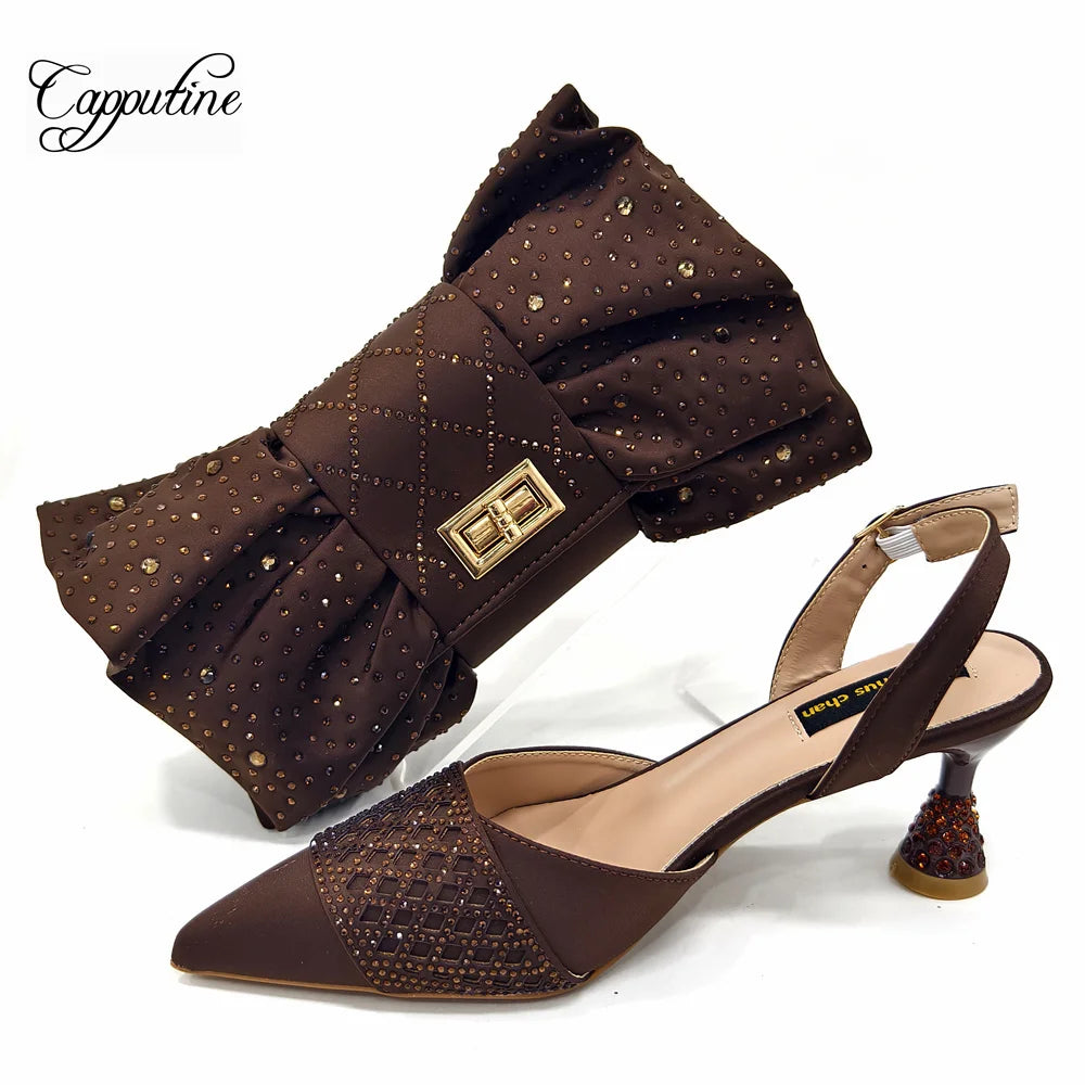 Fuchsia Women Shoes And Bag Set African Ladies Pumps Match With Handbag Sandals Clutch Fashion Escarpins Femmes Sandales CR838