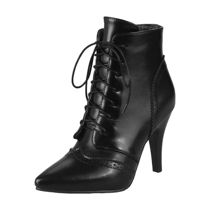 Women's Leather High Boots Fashionable Casual Lace Up Outdoor Wear Solid Color Stiletto High Heels Clear High Heels for Women
