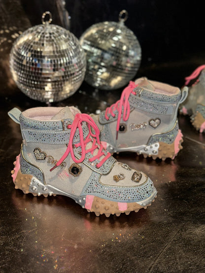 Women Rhinestone Casual Luxury Sneakers Diamond High-Top Designer Boots Thick Bottom Shoes Female Tennis Outdoors Walking Shoes