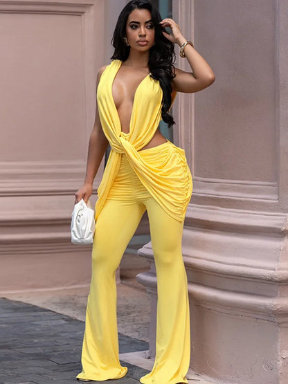 Solid Women Jumpsuits For Summer Autumn Sleeveless V-Neck Loose Fashion Streetwear Overalls Wide Leg Pants Trousers 2026