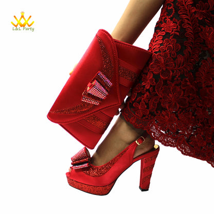 New Spring Autumn Super High Heels Shoes Matching Bag Set in Magenta Color For Nigerian Ladies Wedding Party