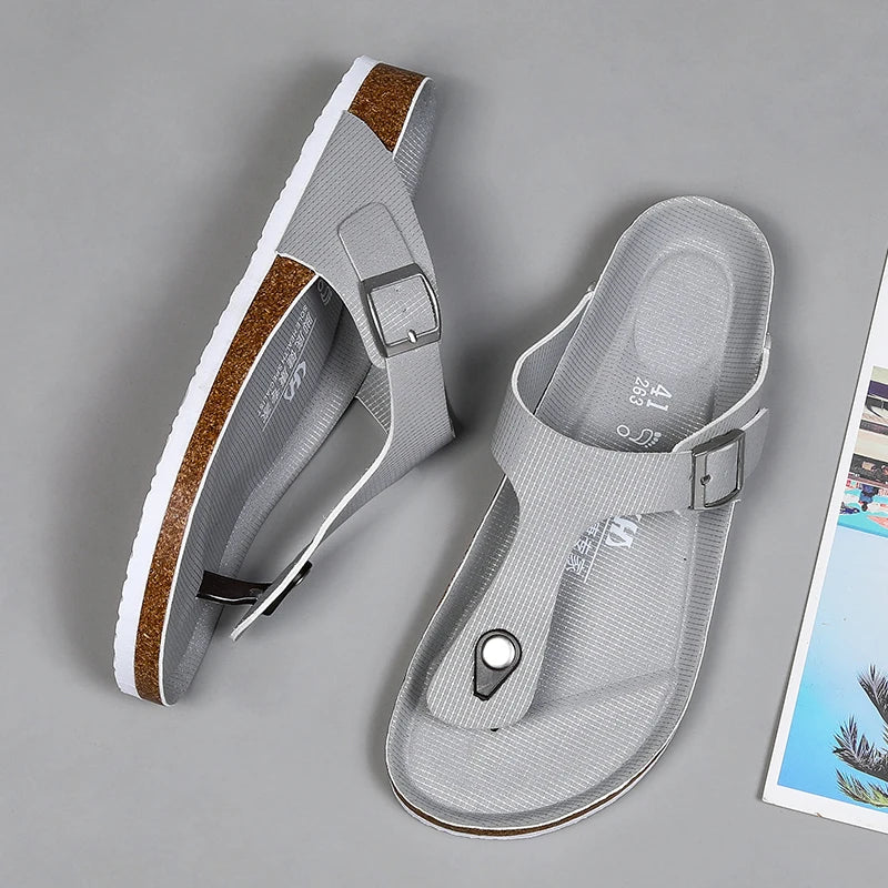 All-match Flats Beach Slippers Mens Thick Sole Men Cork Luxury Sandals Beach Vacation Comfort Shoes Slip on Flip Flops for Men