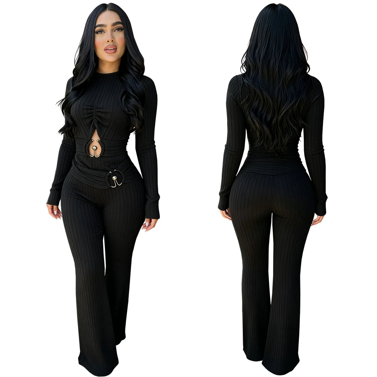 Solid Women Jumpsuits For Spring Autumn Long Sleeve O-Neck Loose Fashion Streetwear Hollowed Out Overalls Pants Trousers 2026