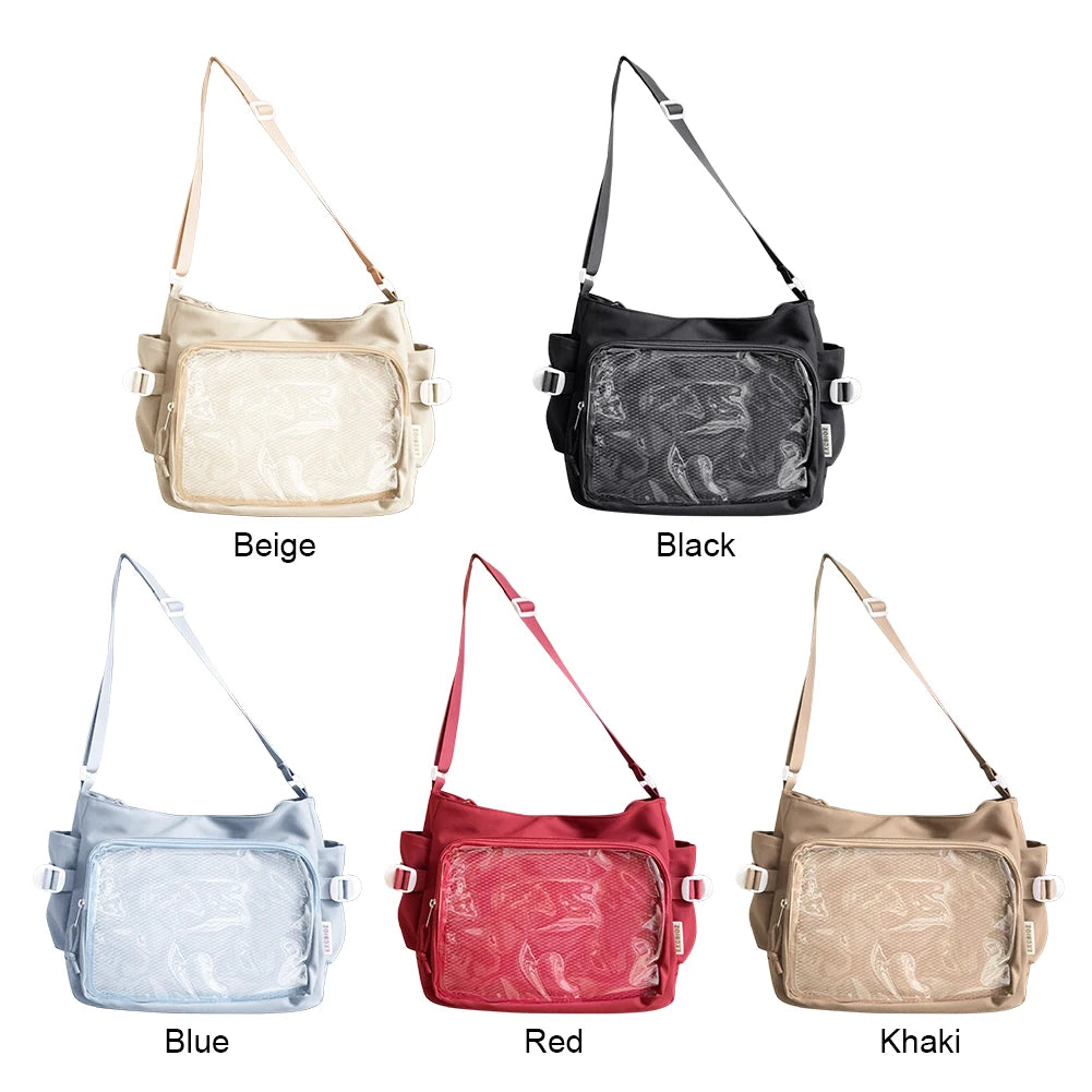 Japanese High School Girls Crossbody Bags Transparent Square Ita Bags Handbags Black Messenger Bag Ladies Sweet Lolita