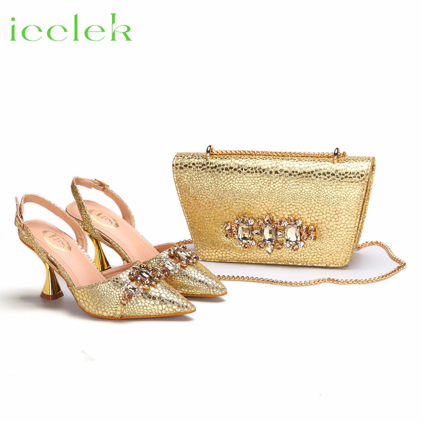 2025 New Elegant Nigerian Women’s Wine Color Heeled Shoes and Rhinestone Handbag Set Italian Design for Parties and Weddings