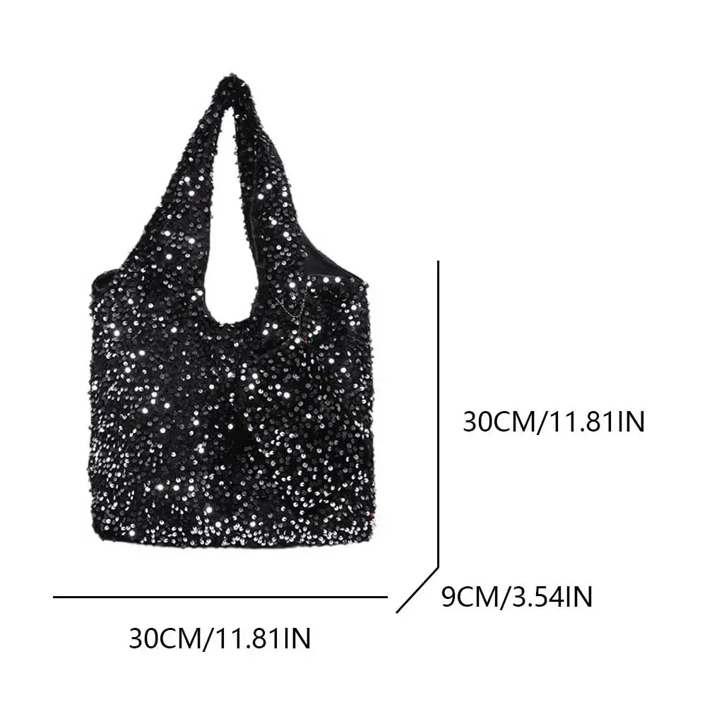 Tote Bag for Women Sequin Shoulder Bag Trendy Hobo Bag Luxury Designer Handbag Slouchy Underarm Bag for Work Travel Shopping
