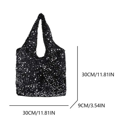 Tote Bag for Women Sequin Shoulder Bag Trendy Hobo Bag Luxury Designer Handbag Slouchy Underarm Bag for Work Travel Shopping